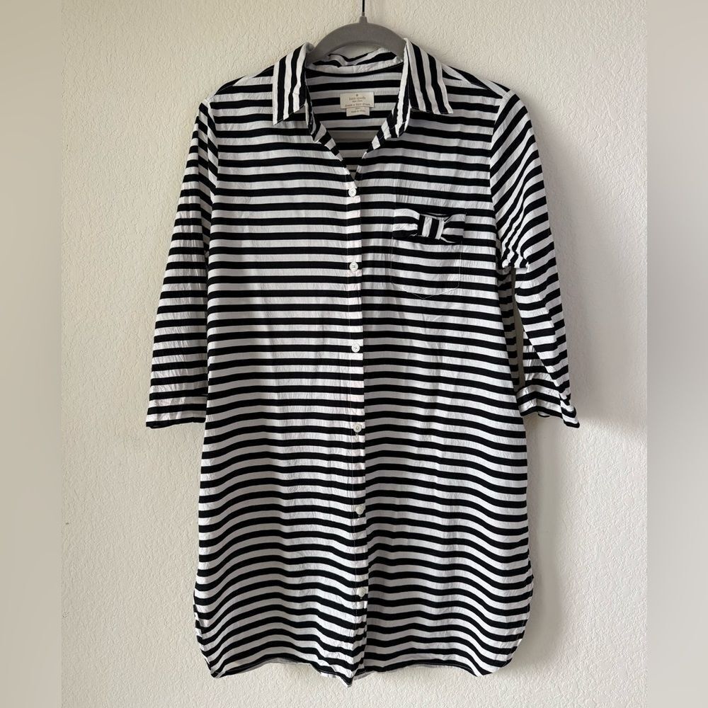 Kate Spade New York Striped Button Down Shirt Dress Sz S Loungewear Sleep Cozy